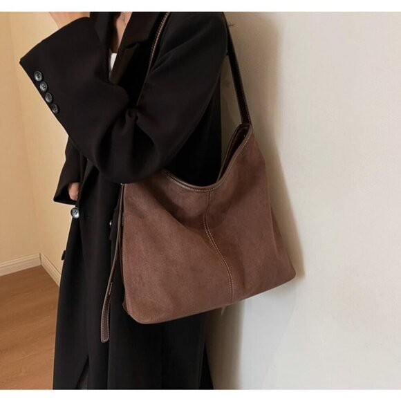 ✨ Caistre Crossbody Bag Women Brown Suede Classic Top handle Retro Work Handbag - Picture 3 of 7